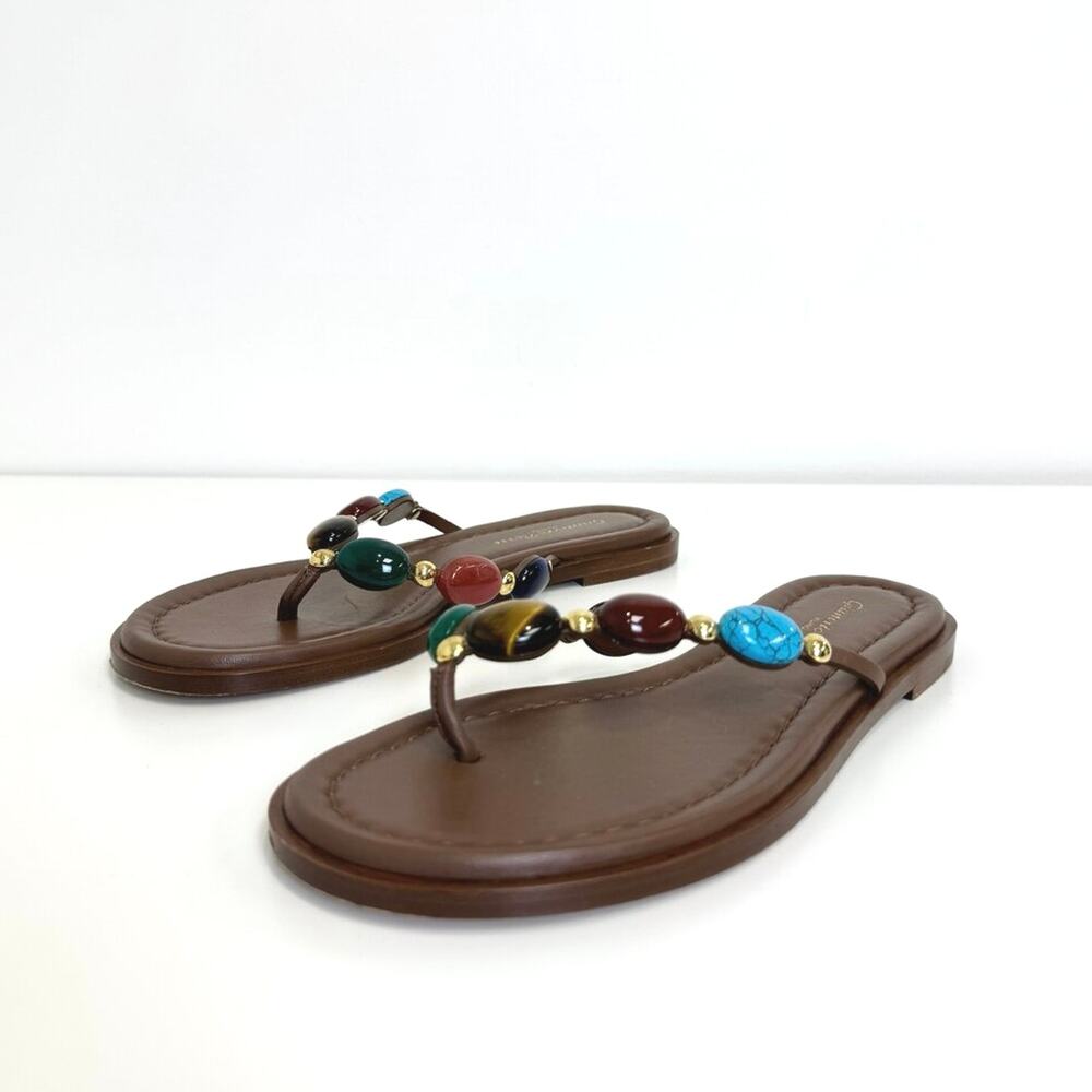 GIANVITO ROSSI Shanti Thing 05 Flat Brown Leather Sandals 37 Color Stone Strap